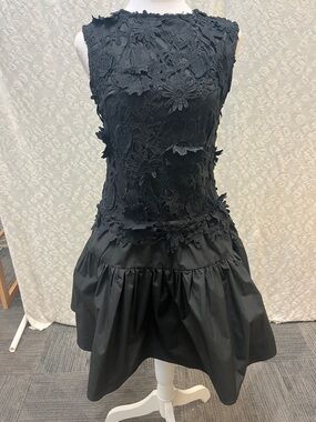 Black Floral Lace Appliqué Mini Dress